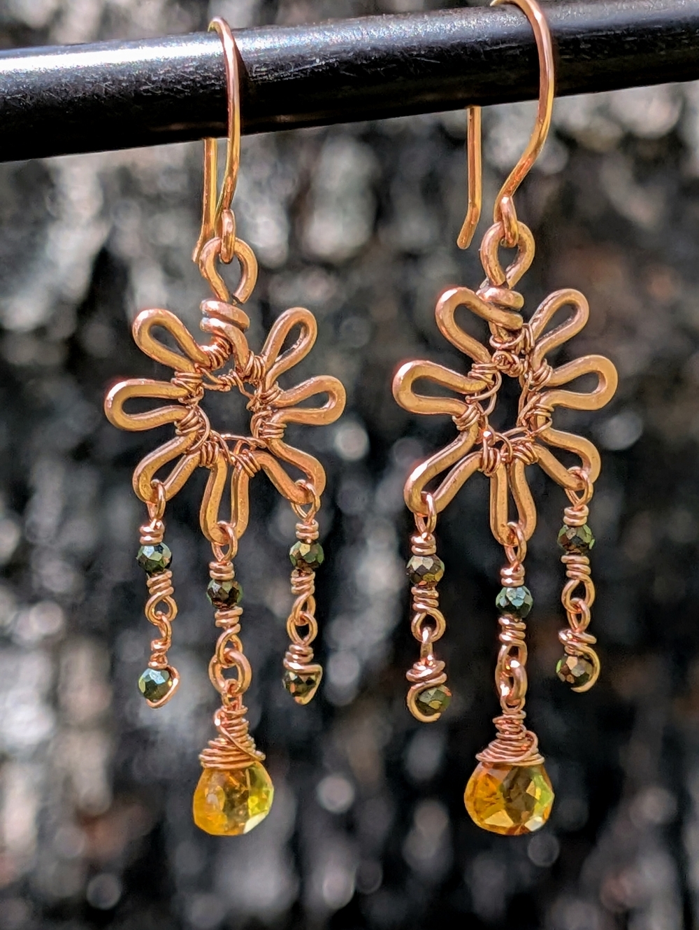 Copper Sunburst Earrings-Cognac Citrine Gems- Artisan Crafted Design-Summer Vibe - Picture 7 of 12